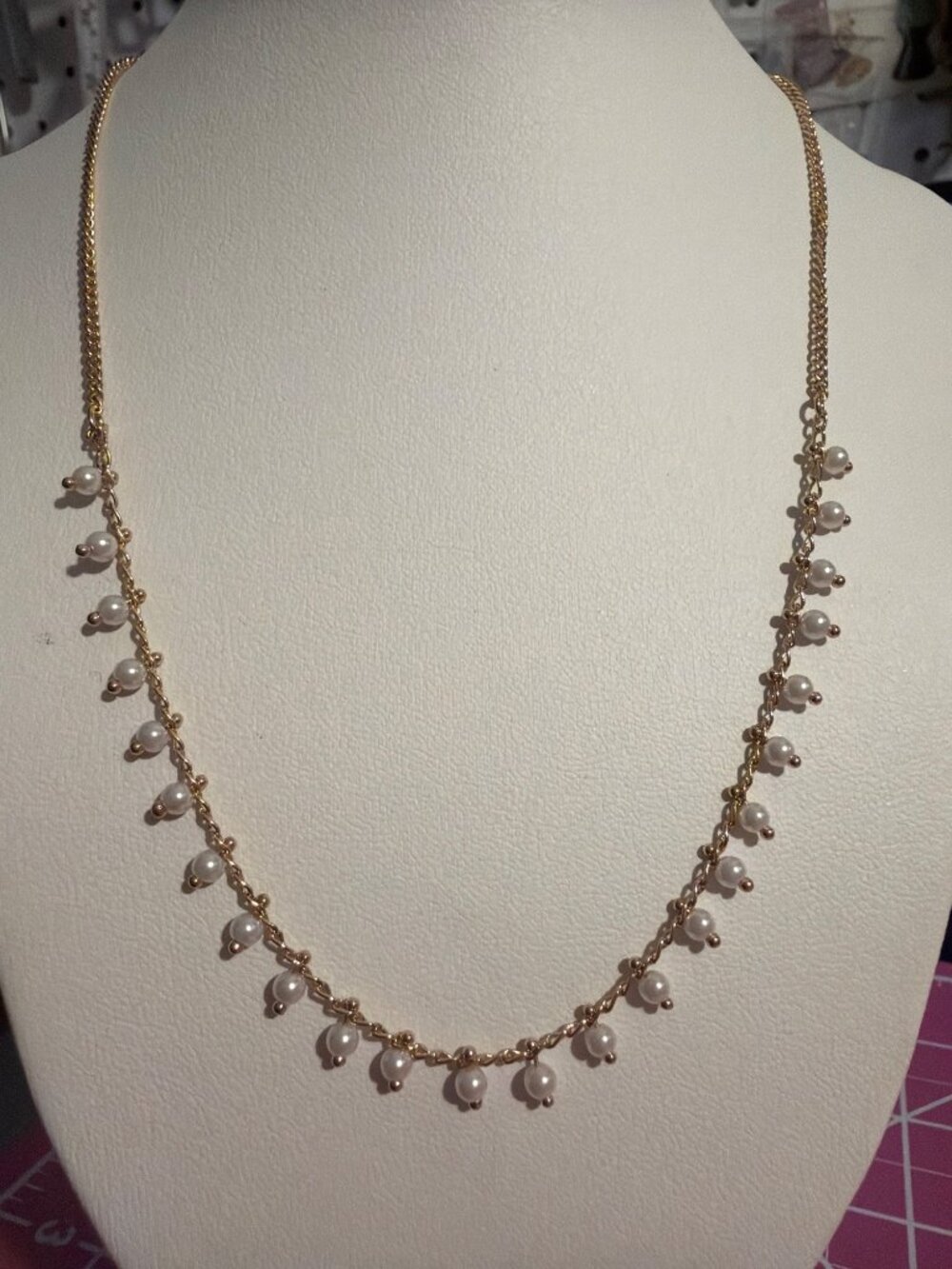Vintage Avon Gold Tone Necklace Faux Pearls Dangles Baubles Adj 21" Estate 5.62g